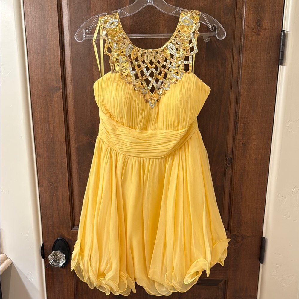 Jovani Yellow Silk Dress